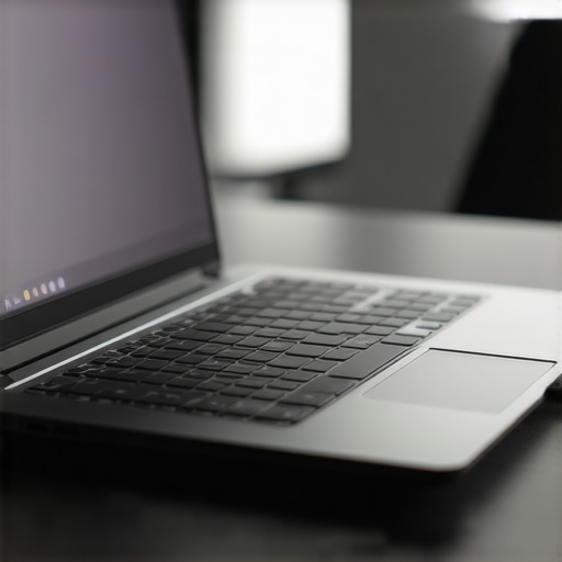 Close-up of a sleek, modern budget laptop with open screen and keyboard in bright workspace.
