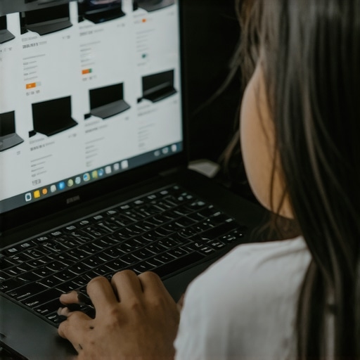 Person reviewing specifications and reviews of budget laptops on a computer screen.