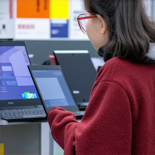Person examining different budget laptops with price tags and specifications