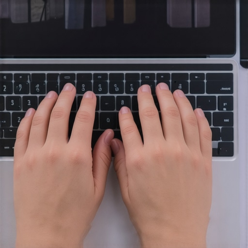 Person typing on a budget laptop keyboard with a clean workspace.