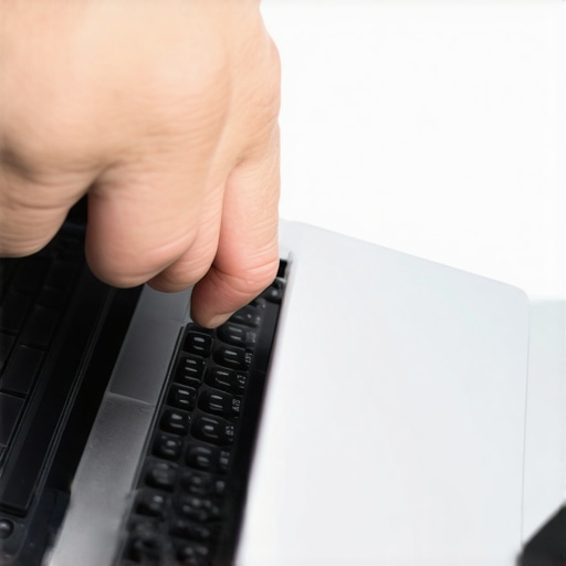Person cleaning a budget laptop's vents with compressed air, illustrating maintenance practices