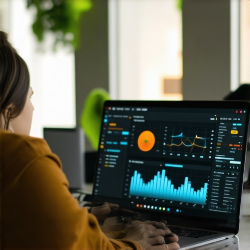 Person monitoring laptop health with analytics software