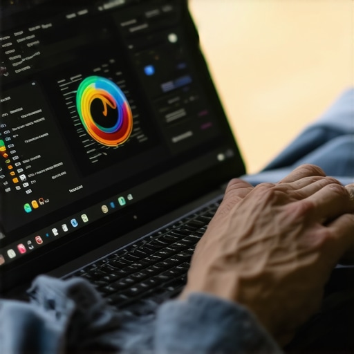 Person maintaining budget laptop outdoors with software tools