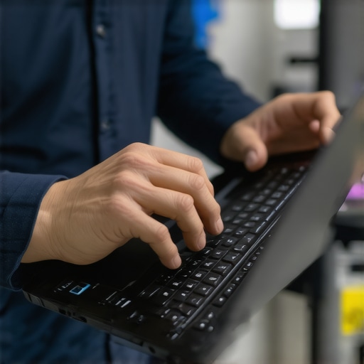 Person checking the sturdy build and screen of a refurbished laptop