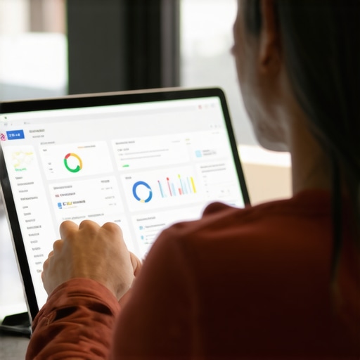Person monitoring laptop health with software tools